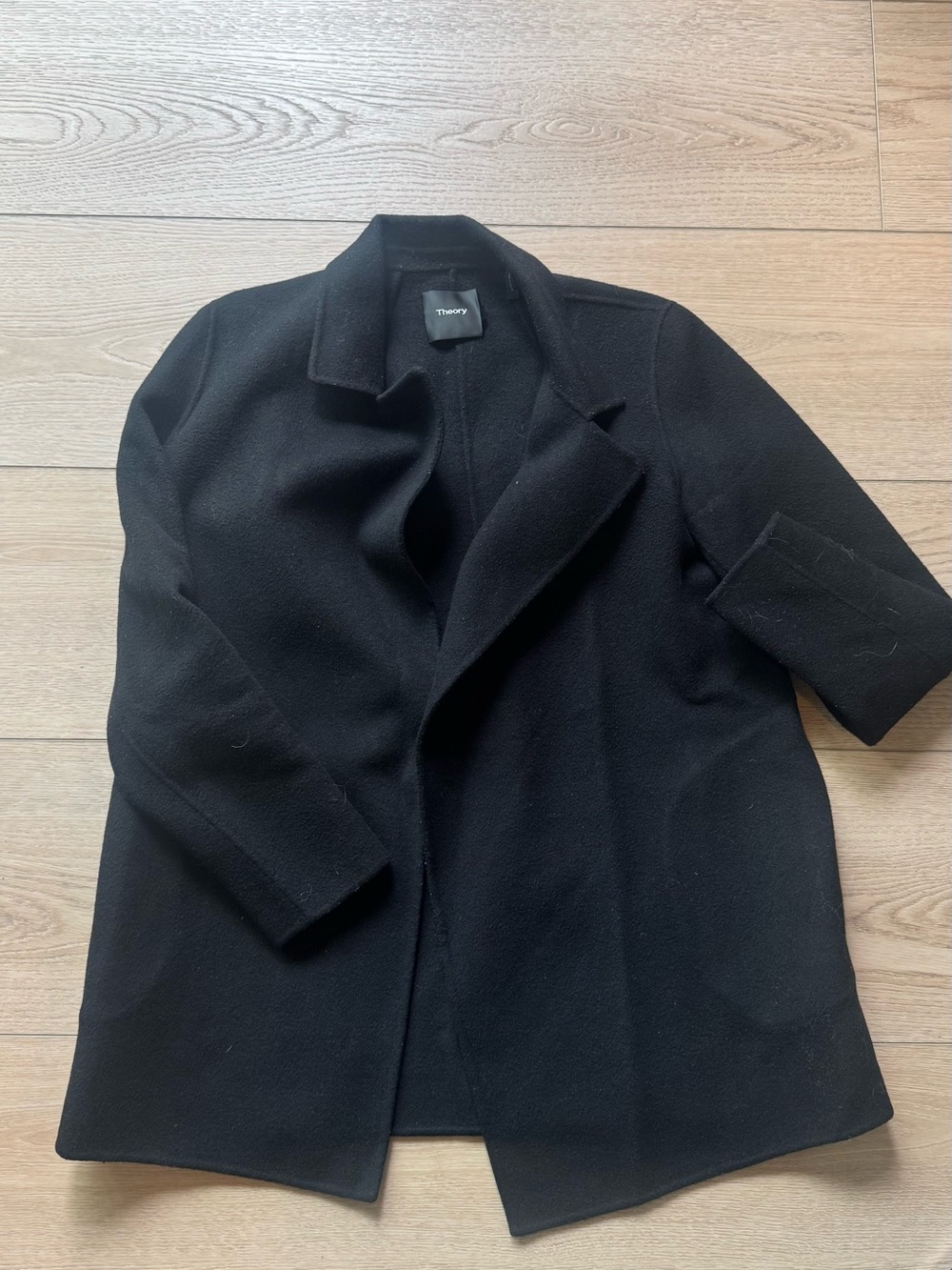 Theory Women's Black Wool Blend Open-Front Coat small